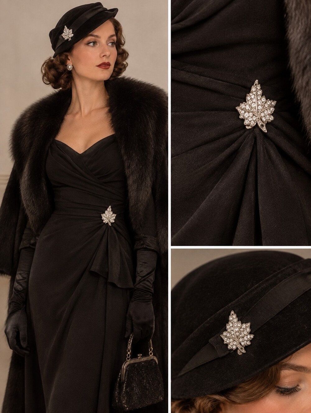 Vintage Old Money Quiet Luxury 1930s  Leaf Silver Tone Rhinestone Dress Clip